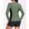 imageHolipick Long Sleeve Swimsuits for Women  3 Piece Rash Guard with Shorts Zipper SPF Swim Shirt with Built in BraGreen Stripe