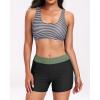 imageHolipick Long Sleeve Swimsuits for Women  3 Piece Rash Guard with Shorts Zipper SPF Swim Shirt with Built in BraGreen Stripe