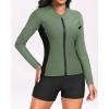 imageHolipick Long Sleeve Swimsuits for Women  3 Piece Rash Guard with Shorts Zipper SPF Swim Shirt with Built in BraGreen Stripe