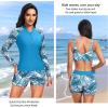 imageHolipick Long Sleeve Swimsuits for Women  3 Piece Rash Guard with Shorts Zipper SPF Swim Shirt with Built in BraLight Blue Leaves