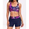 imageHolipick Long Sleeve Swimsuits for Women  3 Piece Rash Guard with Shorts Zipper SPF Swim Shirt with Built in BraPink Leaves