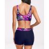 imageHolipick Long Sleeve Swimsuits for Women  3 Piece Rash Guard with Shorts Zipper SPF Swim Shirt with Built in BraPink Leaves