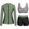 imageHolipick Long Sleeve Swimsuits for Women  3 Piece Rash Guard with Shorts Zipper SPF Swim Shirt with Built in BraGreen Stripe