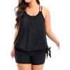imageHolipick Women Plus Size Two Piece Tankini Swimsuit Tummy Control Bathing Suits Blouson Tankini Top with Boy ShortsBlack