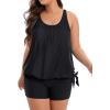 imageHolipick Women Plus Size Two Piece Tankini Swimsuit Tummy Control Bathing Suits Blouson Tankini Top with Boy ShortsBlack Wide Straps