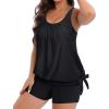 imageHolipick Women Plus Size Two Piece Tankini Swimsuit Tummy Control Bathing Suits Blouson Tankini Top with Boy ShortsBlack Wide Straps