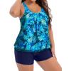 imageHolipick Women Plus Size Two Piece Tankini Swimsuit Tummy Control Bathing Suits Blouson Tankini Top with Boy ShortsBlue Leaves Wide Straps
