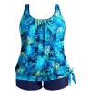imageHolipick Women Plus Size Two Piece Tankini Swimsuit Tummy Control Bathing Suits Blouson Tankini Top with Boy ShortsBlue Leaves Wide Straps