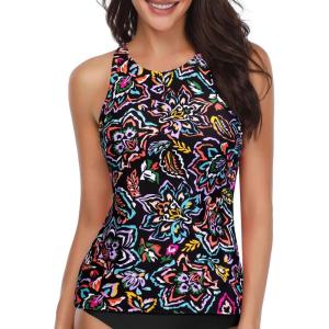 imageHolipick High Neck Tankini Top Bathing Suit Tops for Women Tummy Control Tank Tops SwimsuitsColorful Paisley