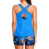 imageHolipick 3 Piece Tankini Swimsuits for Women Tummy Control Bathing Suits Swim Tank Top with Bra Boy Shorts Teen SwimwearBlue Florals