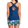 imageHolipick 3 Piece Tankini Swimsuits for Women Tummy Control Bathing Suits Swim Tank Top with Bra Boy Shorts Teen SwimwearBlue Leaves4