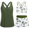 imageHolipick 3 Piece Tankini Swimsuits for Women Tummy Control Bathing Suits Swim Tank Top with Bra Boy Shorts Teen SwimwearGreen Palm Tree