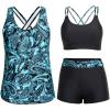 imageHolipick 3 Piece Tankini Swimsuits for Women Tummy Control Bathing Suits Swim Tank Top with Bra Boy Shorts Teen SwimwearPgy85