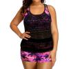 imageHolipick Plus Size Tankini Swimsuit for Women Two Piece Tummy Control Bathing Suit Blouson Racerback Tankini Top with ShortsBlack Lace Pink Palm