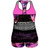 imageHolipick Plus Size Tankini Swimsuit for Women Two Piece Tummy Control Bathing Suit Blouson Racerback Tankini Top with ShortsBlack Lace Pink Palm