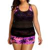 imageHolipick Plus Size Tankini Swimsuit for Women Two Piece Tummy Control Bathing Suit Blouson Racerback Tankini Top with ShortsBlack Lace Pink Palm