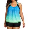 imageHolipick Plus Size Tankini Swimsuit for Women Two Piece Tummy Control Bathing Suit Blouson Racerback Tankini Top with ShortsBlue Gradient