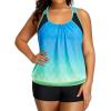 imageHolipick Plus Size Tankini Swimsuit for Women Two Piece Tummy Control Bathing Suit Blouson Racerback Tankini Top with ShortsBlue Gradient