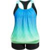 imageHolipick Plus Size Tankini Swimsuit for Women Two Piece Tummy Control Bathing Suit Blouson Racerback Tankini Top with ShortsBlue Gradient