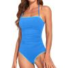 imageHolipick Women Tummy Control One Piece Swimsuits Strapless Bandeau Bathing Suits Slimming Halter SwimwearNew Blue With White