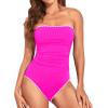 imageHolipick Women Tummy Control One Piece Swimsuits Strapless Bandeau Bathing Suits Slimming Halter SwimwearNew Hot Pink With White