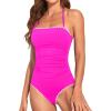 imageHolipick Women Tummy Control One Piece Swimsuits Strapless Bandeau Bathing Suits Slimming Halter SwimwearNew Hot Pink With White