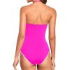 imageHolipick Women Tummy Control One Piece Swimsuits Strapless Bandeau Bathing Suits Slimming Halter SwimwearNew Hot Pink With White
