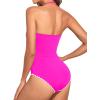 imageHolipick Women Tummy Control One Piece Swimsuits Strapless Bandeau Bathing Suits Slimming Halter SwimwearNew Hot Pink With White