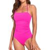 imageHolipick Women Tummy Control One Piece Swimsuits Strapless Bandeau Bathing Suits Slimming Halter SwimwearPink