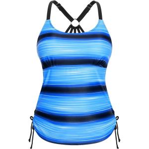 imageHolipick Womens Tankini Swim Top Only Tankini Bathing Suit Tops No BottomBlue and Black Stripe