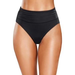 imageHolipick Women High Waisted Bikini Bottoms Tummy Control Swimsuit Bottom High Cut Bathing Suit Swim BottomBlack