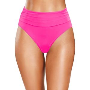 imageHolipick Women High Waisted Bikini Bottoms Tummy Control Swimsuit Bottom High Cut Bathing Suit Swim BottomHot Pink