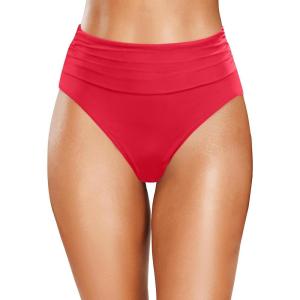imageHolipick Women High Waisted Bikini Bottoms Tummy Control Swimsuit Bottom High Cut Bathing Suit Swim BottomRed