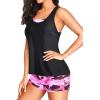 imageHolipick 3 Piece Tankini Swimsuits for Women Tummy Control Bathing Suits Swim Tank Top with Bra Boy Shorts Teen SwimwearBlack and Pink Camo