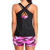 imageHolipick 3 Piece Tankini Swimsuits for Women Tummy Control Bathing Suits Swim Tank Top with Bra Boy Shorts Teen SwimwearBlack and Pink Camo