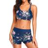 imageHolipick 3 Piece Tankini Swimsuits for Women Tummy Control Bathing Suits Swim Tank Top with Bra Boy Shorts Teen SwimwearBlue Floral3