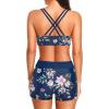imageHolipick 3 Piece Tankini Swimsuits for Women Tummy Control Bathing Suits Swim Tank Top with Bra Boy Shorts Teen SwimwearBlue Floral3