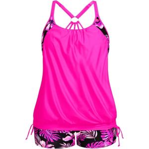 imageHolipick Plus Size Tankini Swimsuits for Women Two Piece Tummy Control Bathing Suit Blouson Tankini Top with ShortsPink Floral