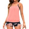 imageHolipick Tankini Swimsuits Two Piece Tummy Control Bathing Suits Blouson Swim Tank Top with Boy ShortsCoral Pink Floral