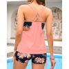 imageHolipick Tankini Swimsuits Two Piece Tummy Control Bathing Suits Blouson Swim Tank Top with Boy ShortsCoral Pink Floral