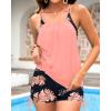 imageHolipick Tankini Swimsuits Two Piece Tummy Control Bathing Suits Blouson Swim Tank Top with Boy ShortsCoral Pink Floral