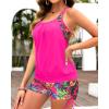 imageHolipick Tankini Swimsuits Two Piece Tummy Control Bathing Suits Blouson Swim Tank Top with Boy ShortsPink Floral Print