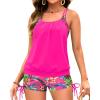 imageHolipick Tankini Swimsuits Two Piece Tummy Control Bathing Suits Blouson Swim Tank Top with Boy ShortsPink Floral Print