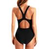 imageHolipick Women Athletic One Piece Swimsuits Racerback Sport Bathing Suits Full Coverage Modest SwimwearBlack and Grey