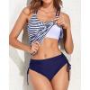 imageHolipick Two Piece Tankini Swimsuits for Women Tummy Control Bathing Suits Athletic Blouson Tankini Top with Bikini BottomBlue Striped