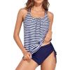 imageHolipick Two Piece Tankini Swimsuits for Women Tummy Control Bathing Suits Athletic Blouson Tankini Top with Bikini BottomBlue Striped