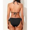 imageHolipick Two Piece Triangle Bikini Sets for Women String Bathing Suit Halter Top with Side Tie Bikini BottomRibbed Black