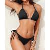 imageHolipick Two Piece Triangle Bikini Sets for Women String Bathing Suit Halter Top with Side Tie Bikini BottomRibbed Black