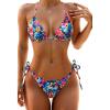 imageHolipick Two Piece Triangle Bikini Sets for Women String Bathing Suit Halter Top with Side Tie Bikini BottomMulti Floral