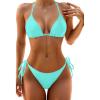 imageHolipick Two Piece Triangle Bikini Sets for Women String Bathing Suit Halter Top with Side Tie Bikini BottomTurquoise